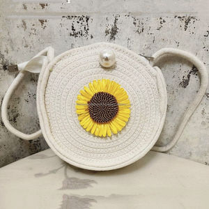 Bolso bohemio verde oliva cuerda con cuentas girasol redondo bandolera monedero para mujer bolso floral de algodón hecho a mano con cierre de perla - Product Image 4