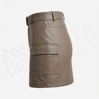 Jupe courte en similicuir à taille haute pour femme avec ceinture, poches cargo, couleur unie, style toutes saisons