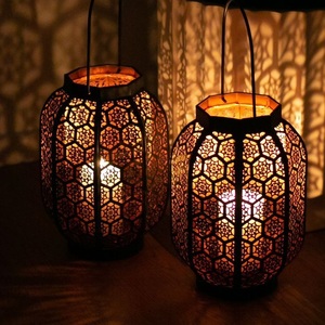 Bulk Ramadhan Decor Mesh Metal <b>Hurricane</b> <b>Lantern</b> Handmade Eco-Friendly Glass Two Tier Candle Holder Set Modern Minimalist Table - Product Image 2