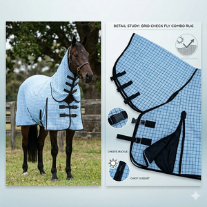 Manta para Caballo de Polialgodón de 260-280 GSM para Doma Clásica, Transpirable, para Verano, con Ribete Negro, Herrajes de Acero Inoxidable y Patas Extraíbles - Product Image 3