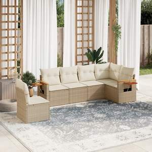 Beige Rattan Garden <b>Sofa</b> Set With <b>Side</b> <b>Tables</b> 6 Seater Outdoor Furniture Contemporary Design - Product Image 3
