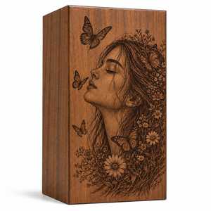 Urna Funeraria de Madera de Nogal Personalizada, Caja Conmemorativa para Cenizas, Recipiente con Grabado de Mariposas y Flores para Guardar Recuerdos de Bebés, Mascotas y Adultos - Product Image 1