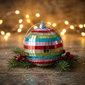 Boule disco arc-en-ciel décorative, sphère mosaïque miroir colorée, ornement réfléchissant pour fête, décoration rétro glamour pour la maison, centre de table festif - Product Image 3