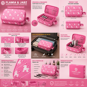 กรรไกรตัดขนสัตว์เลี้ยง FLAMIA JABZ  ใยไฟเบอร์รักษ์โลก ลายสุนัขสีดำ ขนาด 10x7.5 นิ้ว พร้อมกระเป๋าเดินทางทันสมัยกันน้ำ - Product Image 2