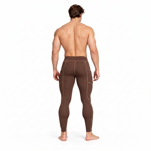 Pantalones de compresión para hombre con cordón en la cintura, de longitud completa, capa base para gimnasio, con costuras en contraste, leggings de yoga con cordón en la cintura - Product Image 3