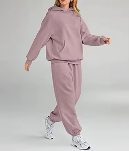 Conjunto de chándal largo de algodón polar grueso con capucha para mujer, estilo hip hop, ecológico, informal, liso, con cordón, para invierno - Product Image 5
