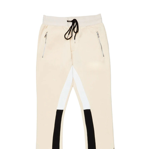 Pantalon évasé beige pour homme avec blocs de couleur, poches latérales, taille élastique et cordon de serrage – Survêtement décontracté pour l'automne - Product Image 6