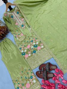 ชุดผ้าไหมผ้าไหมลาย plazzo & dupatta ชุดเสื้อผ้าสำหรับปาร์ตี้ดีไซน์ใหม่ - Product Image 4