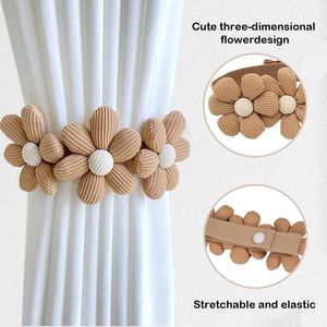 Set di 2 Fermatende Boho a Forma di Girasole, Design Giapponese con Tre Fiori, Graziosi Fermatende per Bastoni e Binari per Tende e Accessori - Product Image 1