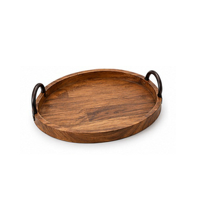 Plateau de rangement rond en bois noir avec poignées, design minimaliste pour utilisation sur table, finition laquée à un seul niveau - Product Image 6