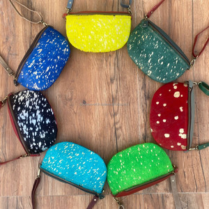 Bolsos cruzados de cuero reciclado metálico con pelo para mujer, riñoneras occidentales y riñoneras, bolsos de hombro de piel de vaca - Product Image 4