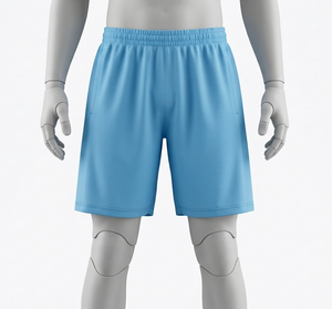 Shorts pour homme en polyester respirant, bleu clair, taille élastique, coupe classique, couleur unie, vêtements de sport d'été - Product Image 1