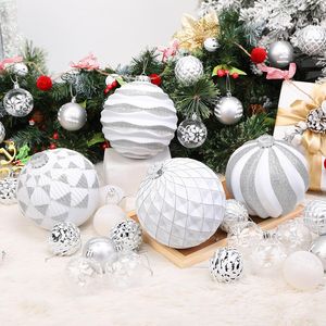 4 crochets de décoration suspendus blancs et argentés incassables avec 4 grandes boules de Noël de 6/150 mm, décorations pour arbre de Noël - Product Image 1