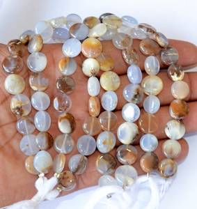 ลูกปัดหินแคลซิโดนีธรรมชาติทรงเหรียญเรียบ ร้อยเป็นเส้น สำหรับทำเครื่องประดับ ขายส่ง - Product Image 1