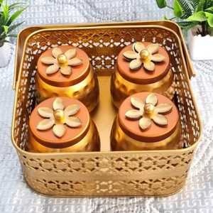 Gold Metal Snack Jar With Floral Lid And <b>Square</b> Wire Basket - Product Image 5