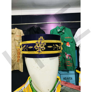 <b>Red</b> Masonic Hat with Gold Trim and Embroidered Cross - Product Image 2