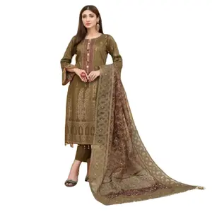 Nouvelle collection AMK 2023, robe en tissu lawn pour femmes, 3 pièces, salwar kameez pakistanais, robes en tissu lawn pour femmes, ODM - Product Image 1