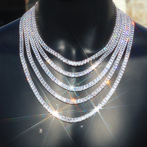 Chaîne tennis baguette en argent 925 plaqué or avec diamants de laboratoire, collier serti de pierres pour femmes et hommes, bijoux fins de luxe - Product Image 1