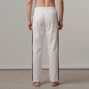 Men's White Cotton Stripe <b>Line</b> Pajama Trouser Drawstring Waist Summer Style Lightweight Trouser Night Pajama Men - Product Image 2