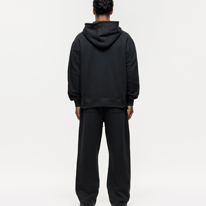 Men's Black Hooded Zip-Up Sweatshirt Full Sleeve Solid Color Casual Loose Fit Cotton <b>Tracksuit</b> Top Autumn Wear - Product Image 5