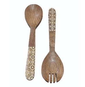 Cuillère en bois de qualité supérieure pour la cuisine, cuillère à salade avec impression émaillée couleur naturelle à prix incroyable - Product Image 1