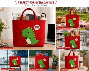 Sac fourre-tout en toile rouge AMANI avec motif de dinosaure de dessin animé, poignée supérieure, thème enfant, pour voyage et shopping - Product Image 6