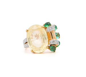 Anillo de cóctel vintage de oro de 10 quilates con citrino ovalado natural y detalles de esmeralda engastados en punta para joyería de compromiso y boda para mujer - Product Image 2