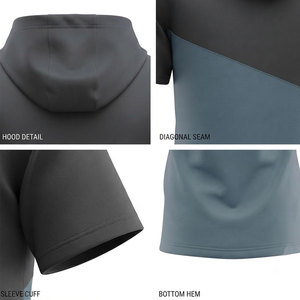 เสื้อฮู้ดแขนสั้นผู้ชายทรงเท่ห์ทันสมัยสำหรับออกกำลังกาย  ปรับแต่งขนาดได้ตามต้องการ ผลิตจากผ้าโพลีคอตตอนที่ยั่งยืน ทนทาน และกระชับพอดีตัว - Product Image 4