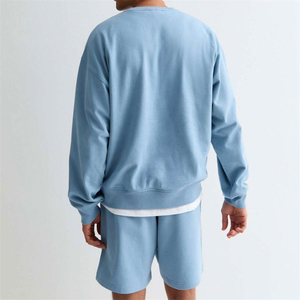 ชุดเซ็ตเสื้อสเวตเชิ้ตคอกลมทรงหลวมแบบมีเชือกผูกเอวผ้าเจอร์ซีย์เทอร์รี่คอตตอนขนาดโอเวอร์ไซส์สำหรับผู้ชาย และกางเกงขาสั้นสำหรับฤดูใบไม้ร่วง - Product Image 4