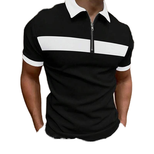 T-shirt Polo Homme 100% Coton Nouveau Imprimé 3D à Fermeture Éclair Anti-Plis Uni Manches Courtes Loisirs - Product Image 5