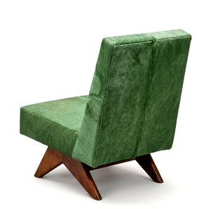 Fauteuil d'appoint de luxe en cuir de vachette vert olive, style Mid-Century Modern PJ, chaise longue en bois, écologique, durable, pour chambre à coucher, en coton - Product Image 3