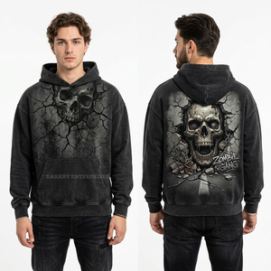 Sudadera con capucha personalizada roja naranja con lavado ácido para hombre, con gráfico de calavera ahumada, cremallera completa, estilo urbano, temática de fuego, forro polar - Product Image 3