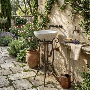 Luxury Neoclassical Wrought Iron Hand-Forged Outdoor Furniture Pedestal Sink Stand <b>Wash</b> Basin Bracket for Garden - Product Image 4