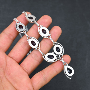 Collar Hecho a Mano con Cadena de Eslabones de Plata de Ley 925 Genuina de Alta Calidad con Gema de Amatista Brillante en Engaste de Bisel de 10x14mm - Product Image 2