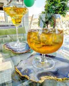Sous-verres personnalisés en agate rose, bleu, blanc, vert, pierre précieuse, tranche de cristal, avec bord doré en résine, tapis de dessous de verre en pierre - Product Image 3