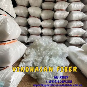 ใยโพลีเอสเตอร์รีไซเคิล 100% เกรด RPET ได้รับการรับรองมาตรฐาน GRS OEKO TEX  ซิลิโคนเคลือบสีขาว 7D HCS สำหรับใช้ในงานสิ่งทอภายในบ้าน เช่น หมอนอิง - Product Image 2