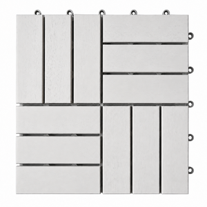 Dalles de terrasse en bois lisse revêtu d'acacia, à emboîtement double, bords carrés, 12 lattes, blanc, design moderne, garantie 3 ans - Product Image 1