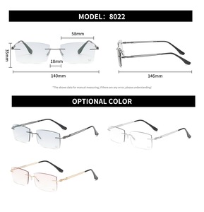 Gafas Rectangulares Sin Montura con Corte de Diamante, Anti Luz Azul, Ligeras (19g), Unisex, Patillas Metálicas, Lentes de PC - Product Image 1