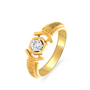 Dynamic Hexagon <b>Men</b> Solitaire <b>Ring</b> Modern Geometric Hexagon Diamond <b>Ring</b> 18K Gold Wedding Proposal Jewelry - Product Image 1