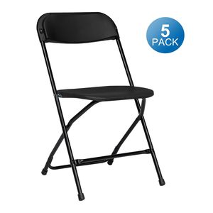Set di 5 Sedie Pieghevoli in Plastica Nera con Telaio in Acciaio, Impilabili e Portatili, Capacità 350 lb, per Eventi Interni ed Esterni, Sedia Industriale - Product Image 4