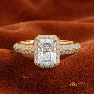 แหวนเพชรทรงเรเดียนท์คัท ทองแท้ 14K 18K แบบสั่งทำพิเศษ วงแหวนสองแถวประดับเพชรแบบพาเว่ แหวนแต่งงานเพชรแล็บโกรว์ โรงงานเครื่องประดับชั้นดี - Product Image 1