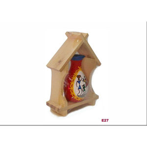 Vase de table tribal artisanal en bois et argile émaillée, style Art Déco, respectueux de l'environnement, peint à la main, pour mariage, Diwali, Pâques - Product Image 2