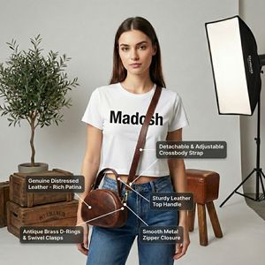 Women's Brown Vintage <b>Small</b> Crossbody Shoulder Handbag Genuine Leather Top Satchel Zipper Closure Second Lightweight Durable - Product Image 4