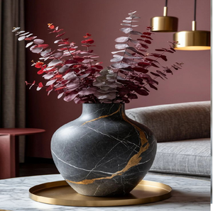 Vase-pichet en métal orné d'ornements dorés et multicolores, avec une poignée classique et des tiges sèches. Disponible à prix de gros. - Product Image 2