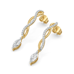 Boucles d'oreilles pendantes de luxe en or massif 18 carats avec diamants taille marquise, sertissage en canal géométrique, bijoux de mariage pour femme - Product Image 2