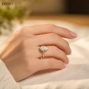 Women's Plated Yellow <b>Gold</b> Engagement <b>Ring</b> Moissanite Bezel Setting Classic Style Pear Cut Diamond Wedding <b>Ring</b> - Product Image 4
