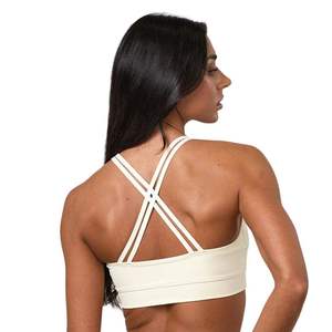 Sujetador deportivo con logo personalizado, cuello en V fruncido, de alto soporte y acolchado para mujer, top corto para gimnasio, fitness y ropa deportiva al por mayor. - Product Image 3