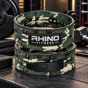 Ceinture de musculation professionnelle en néoprène camouflage vert sarcelle Rhino Fitness avec support lombaire réglable à levier - Product Image 5