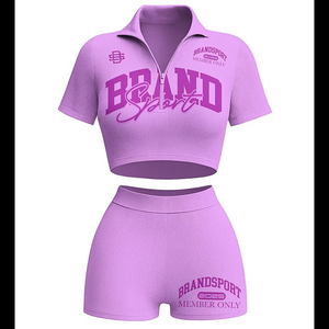 Nuevo Conjunto de Verano para Mujer: Chaqueta de Manga Corta con Cremallera y Pantalones Cortos de Algodón, Estampado Personalizado, Sexy, Verde y Amarillo, Ropa de Descanso hasta la Rodilla - Product Image 2