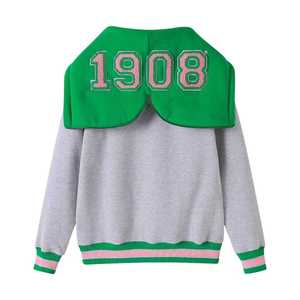 เสื้อฮู้ด AKA Heather Grey Prep รุ่น Unisex สีเขียวชมพู ปักลายเชนิลล์ ตัวอักษรกรีก ทรงพอดีตัว - Product Image 2